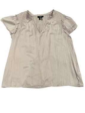 Paige Satin Feel Top V-Neck with Flutter Sleeves Lavender Fog Size Medium